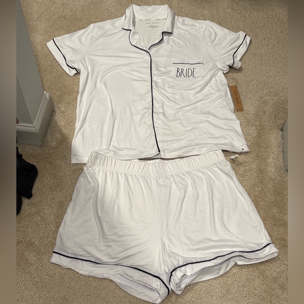 Rae Dunn Bride White Pajama Set with Piping Trim